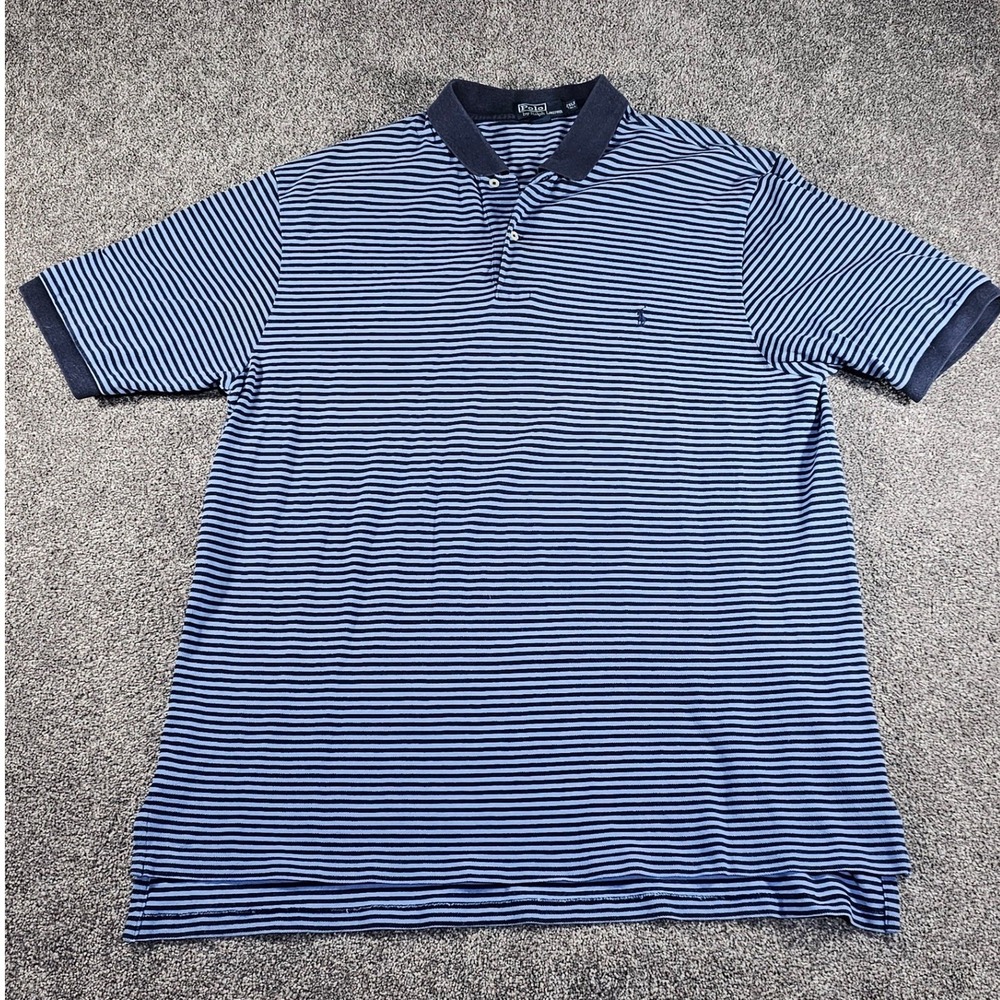 Polo Ralph Lauren Golf Polo Shirt Mens 2XLT Blue Striped ribbed cuffs&collar s/s - Picture 8 of 12